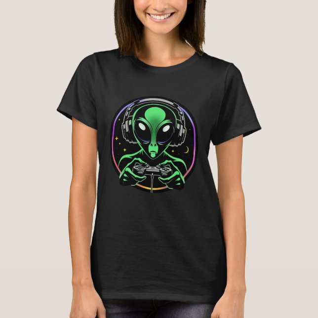 T-shirt Alien Lecture de jeux vidéo | Écran Bouton Stellai (Devant)