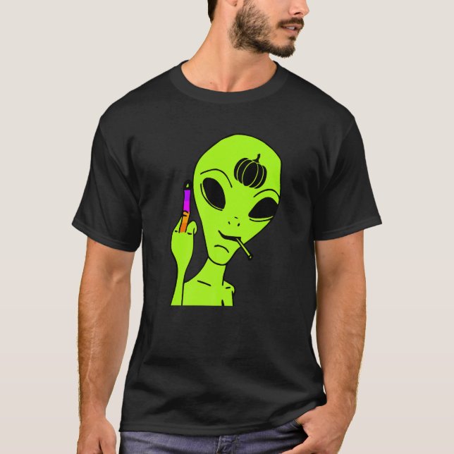 T-shirt Alien Middle Finger Lazy Halloween Costume  Ufo Pu (Devant)