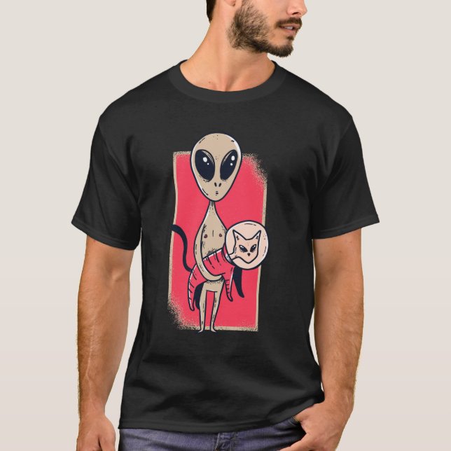 T-shirt Alien Mignonne Tenant Un Pet Chat Graphique (Devant)