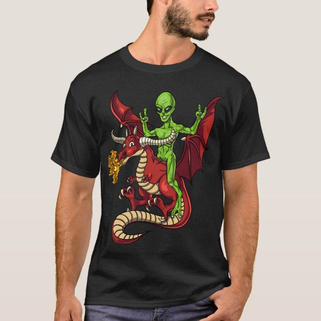 T-shirt Alien montant un dragon (Devant)