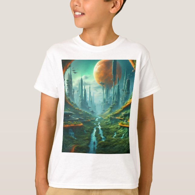 T-shirt Alien Nature & Futuriste Ville Surreal Sci-Fi Art (Devant)