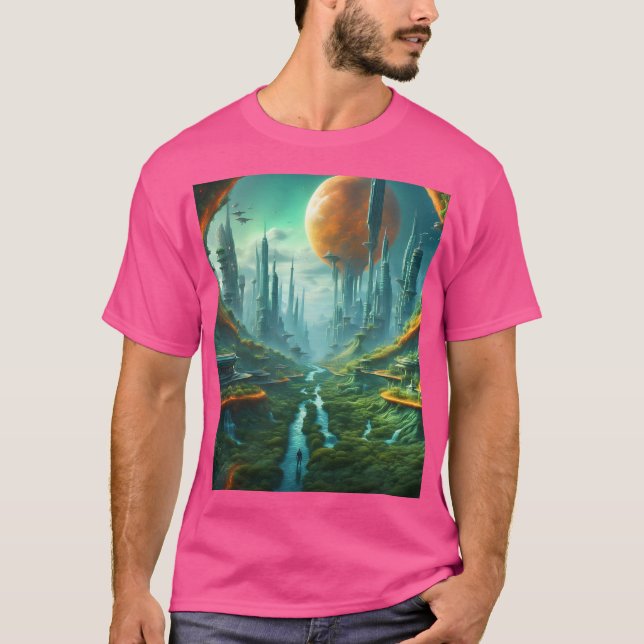 T-shirt Alien Nature & Futuriste Ville Surreal Sci-Fi Art (Devant)
