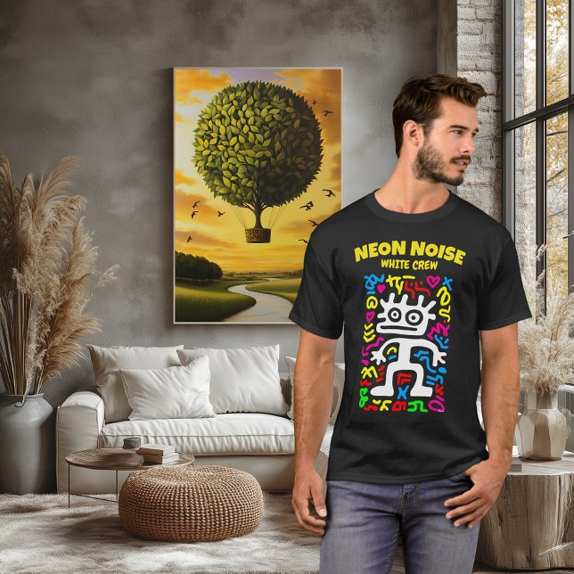 T-shirt Alien Néon Blanc – Créature d'Art Pop Funky  (Créateur téléchargé)