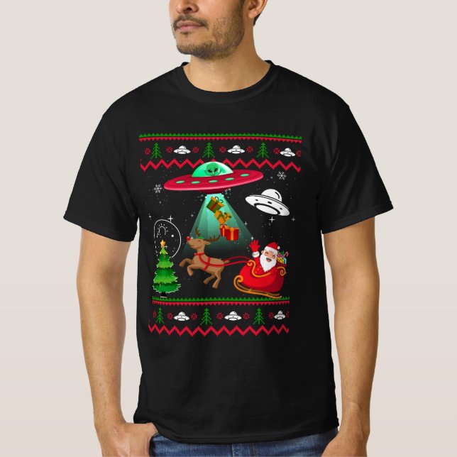 T-shirt Alien Père Noël UFO enlèvement laide pull de Noël  (Devant)