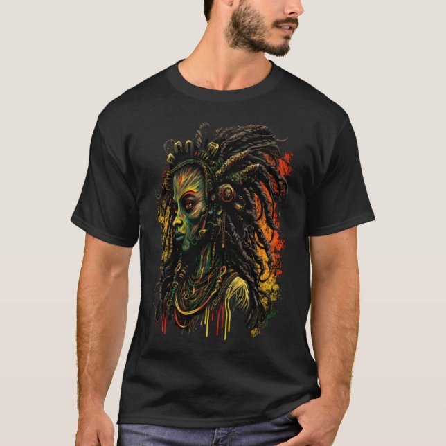 T-shirt Alien Rasta Rastafarian Rastafari UFO Extraterrest (Devant)