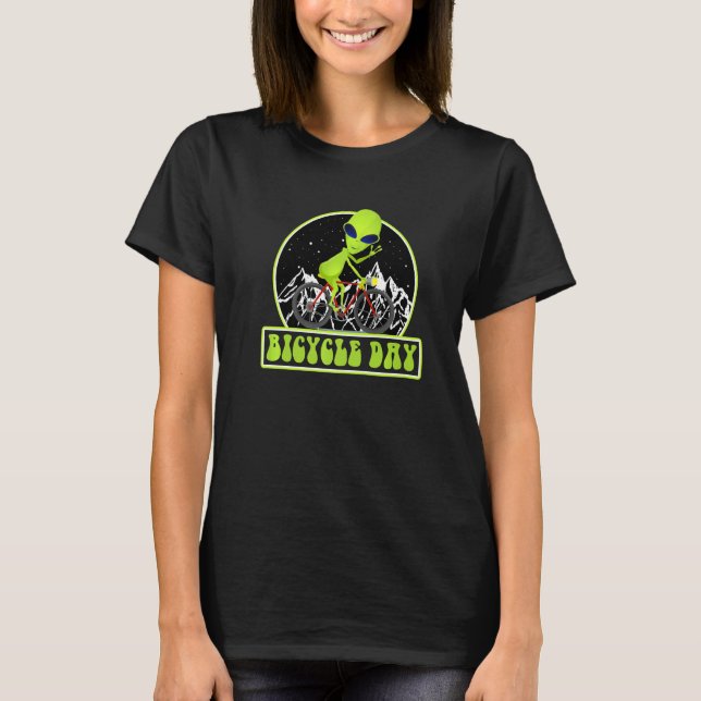 T-shirt Alien Riding a Bicycle Funny Bicycle Day Cyclist G (Devant)