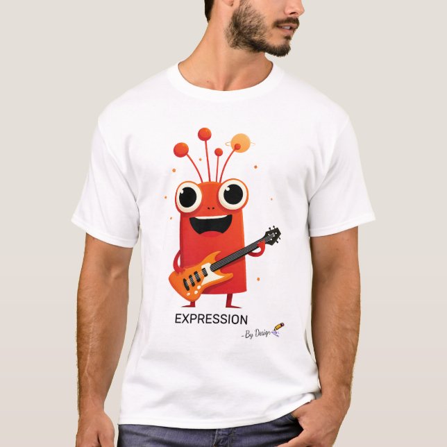 T-shirt Alien Rouge avec Guitare | EXPRESSION - Par Design (Devant)