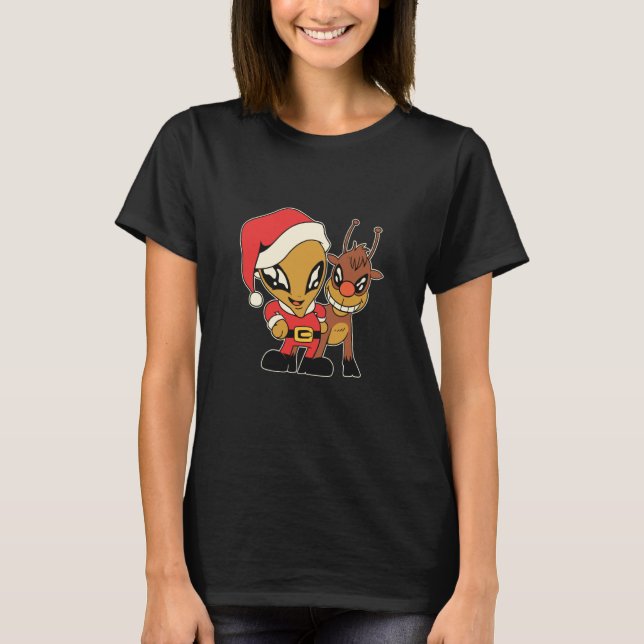 T-shirt alien space aliens ufo santa deer (Devant)