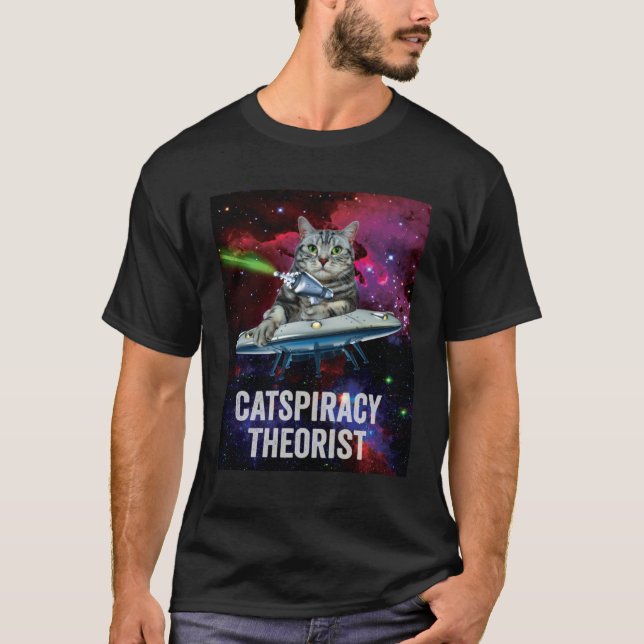 T-shirt Alien Space Cat UFO Catspiracy Theorist (Devant)