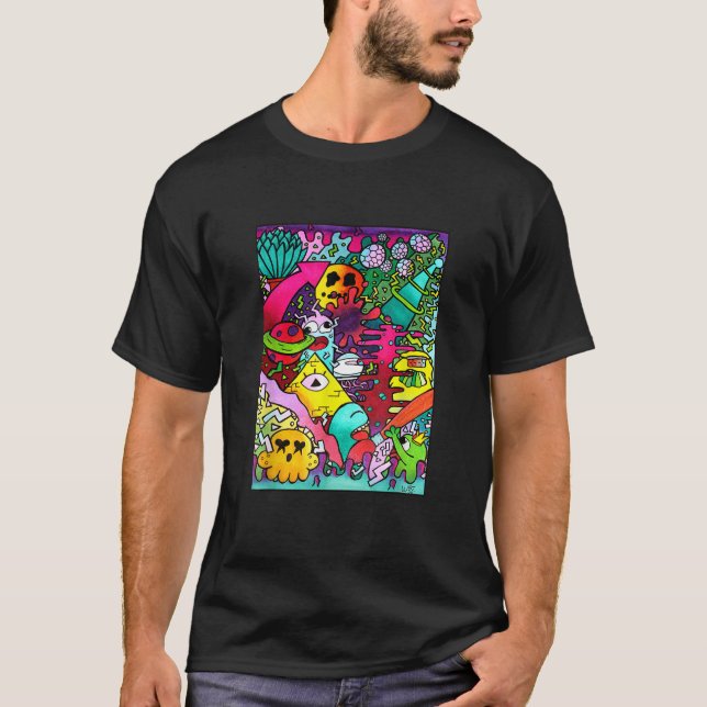 T-shirt Alien spatial Doodle Art mignon Comic Monster Illu (Devant)