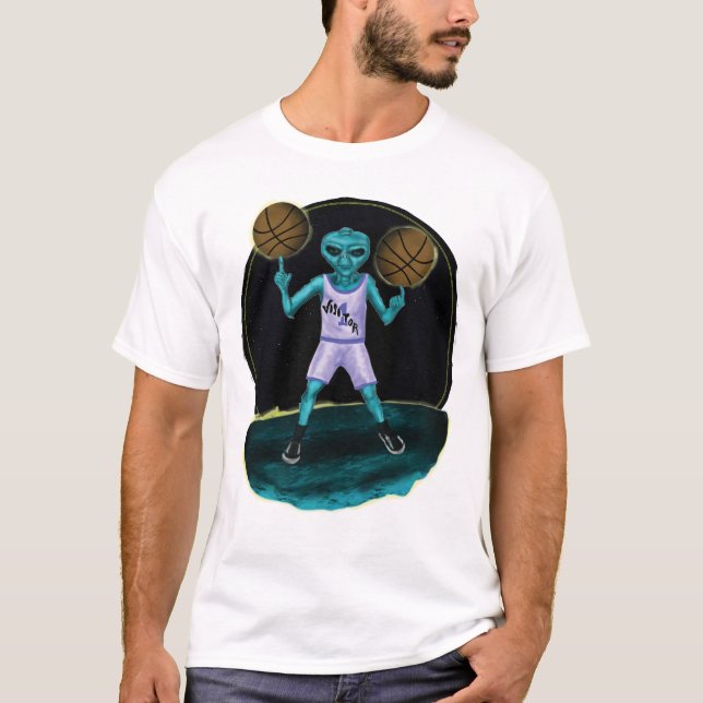 T-shirt Alien Spatial Volant Une Partie De Pizza (Devant)