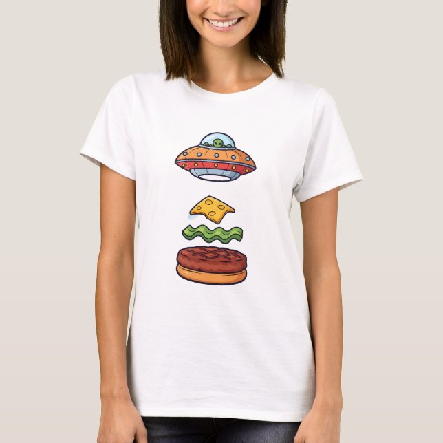 T-shirt Alien UFO Burger Illustration with Floating Layers (Devant)