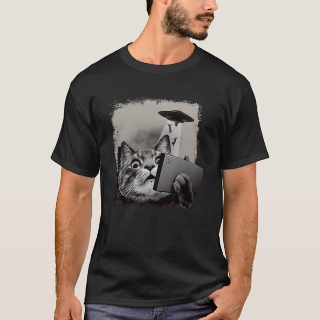 T-shirt Alien UFO Chat Selfie Kitty Chat (Devant)