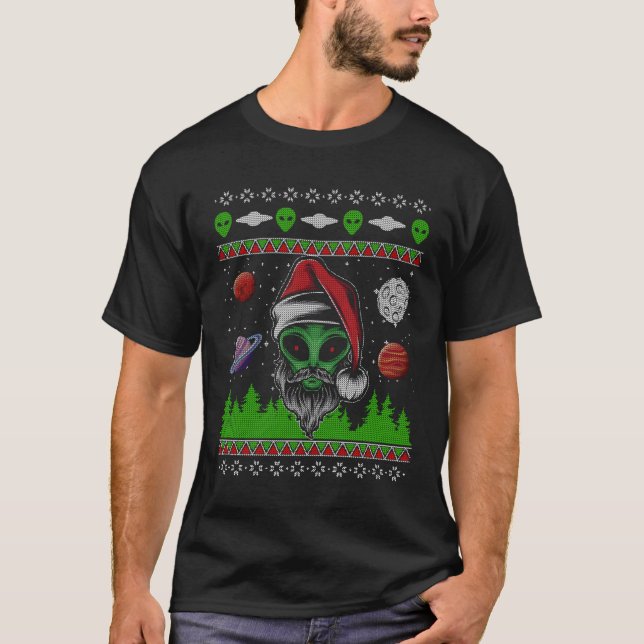 T-shirt Alien UFO ET Paranormal Vilain Chandail de Noël Kn (Devant)