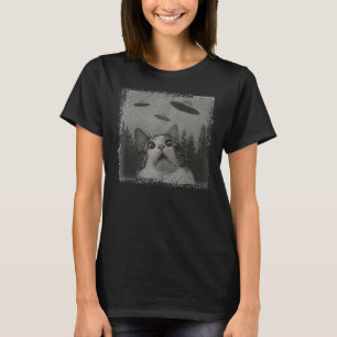 T-shirt Alien UFO Funny Chat Selfie Kitty Vintage Graphiqu