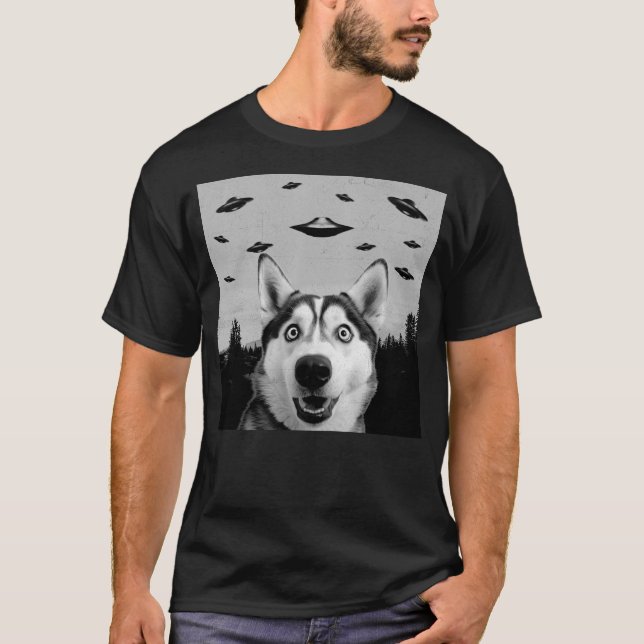 T-shirt Alien UFO Funny Husky Dog Lover Men Women Kids (Devant)