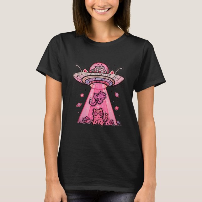 T-shirt Alien UFO Retro Cat Alien Navire (Devant)