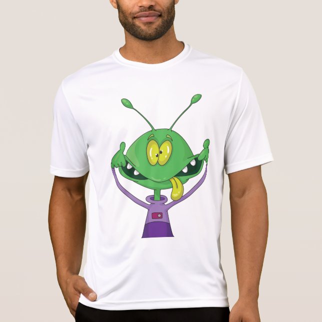 T-shirt Alien vert drôle faisant une grimace idiote (Devant)