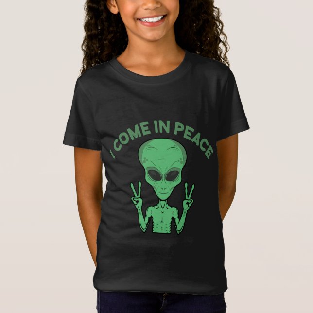 T-Shirt Alien Vert Je Viens En Paix OVNI Extraterrestre (Devant)