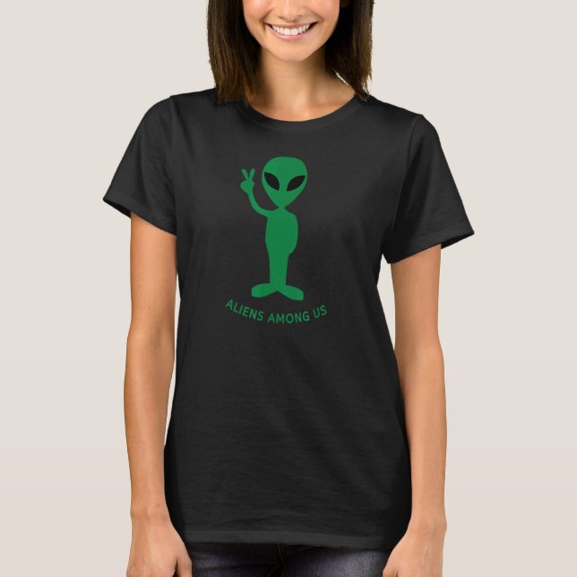 T-shirt Alien Vert & Paix Main V Signé Sci Aliens de venti (Devant)