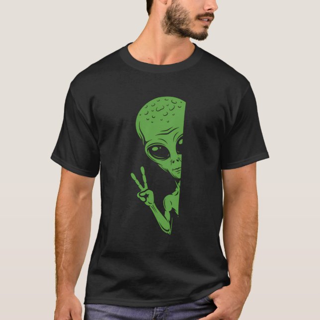T-shirt Alien vert Peeking Funny Alien extraterrestrial S (Devant)