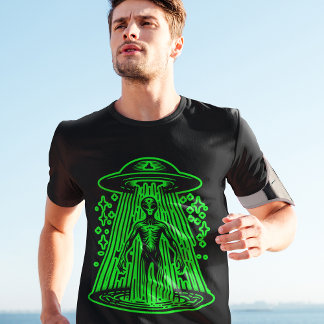 T-shirt Alien vert vaisseau spatial Cool style rétro