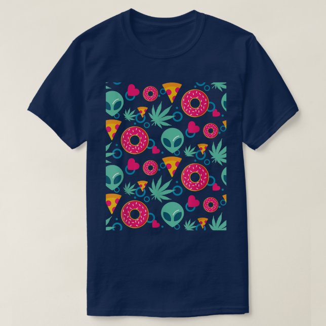 T-shirt Alien Weed Pizza Donut Food Heart Motif Cool Sto (Design devant)