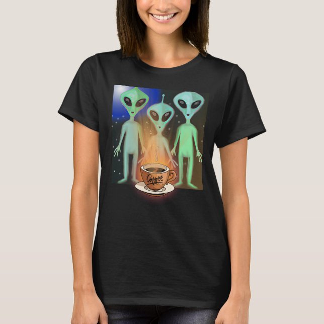 T-shirt Aliens Curieux d'une tasse de café (Devant)
