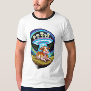 T-shirt Aliens enlevant des vaches mais la vache a l'air h