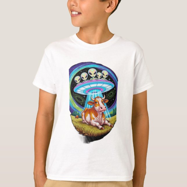 T-shirt Aliens enlevant des vaches mais la vache semble he (Devant)