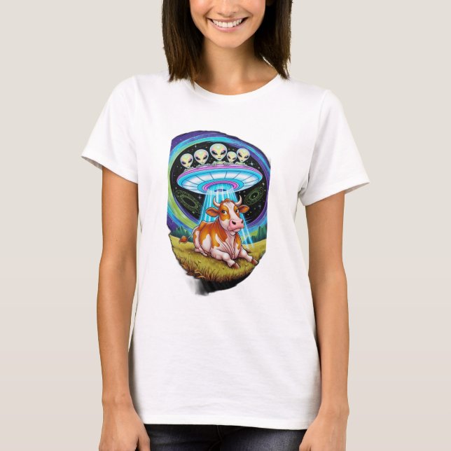 T-shirt Aliens enlevant des vaches mais la vache semble he (Devant)