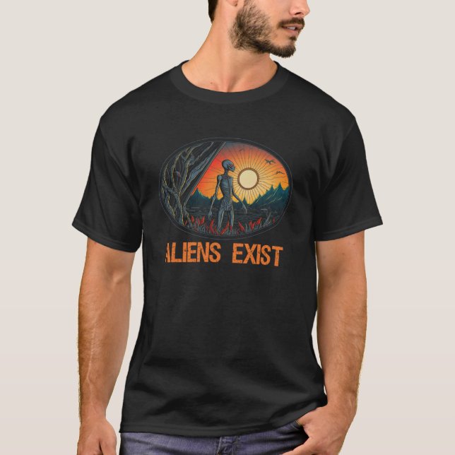T-shirt Aliens Exist  Extraterrestial Science Fiction Grey (Devant)