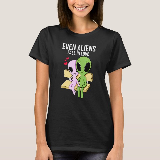 T-shirt Aliens Fall In Love Girlfriend Boyfriend (Devant)