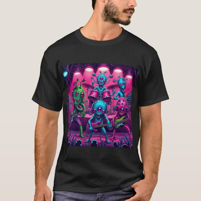 T-shirt Aliens jouant de la musique sur scène (Devant)