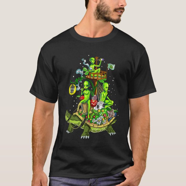 T-shirt Aliens Turtle Magic Champhroom Psychedelic Ufo (Devant)
