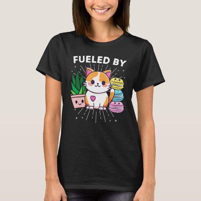 T-shirt Alimenté par chats plantes macarons drôle (Devant)