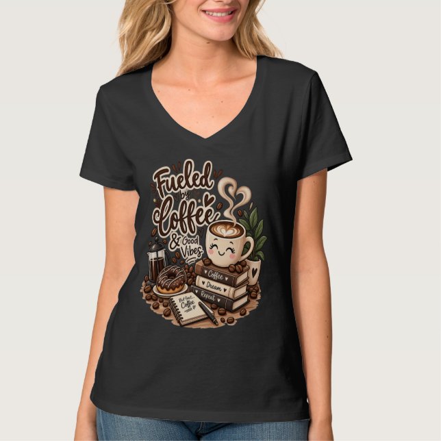 T-shirt Alimenté par le Café & de Belles Vibrations – Amat (Devant)