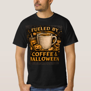 T-shirt Alimenté par le café et graphique drôle d'Hallowee