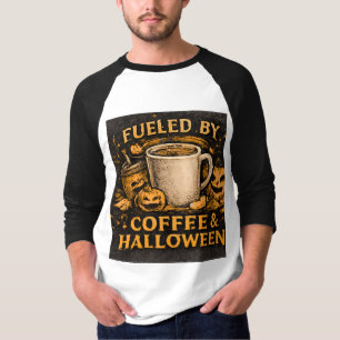 T-shirt Alimenté par le café et graphique drôle d'Hallowee