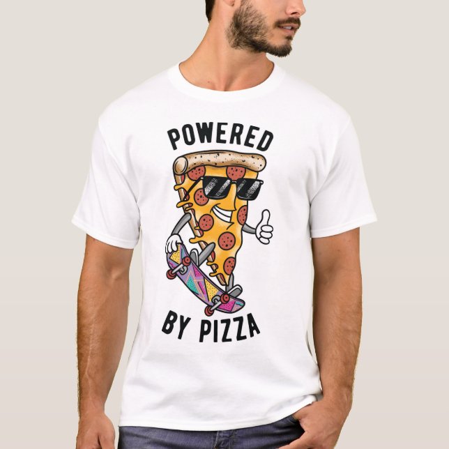 T-shirt Alimenté Par Pizza, Amour À La Pizza De Style Rétr (Devant)