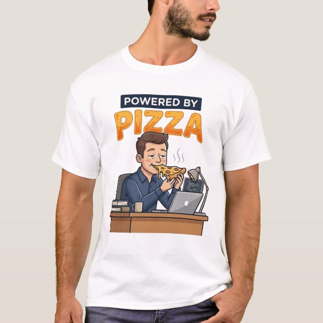 T-shirt Alimenté par Pizza - Drôle de programmeur et joueu (Devant)