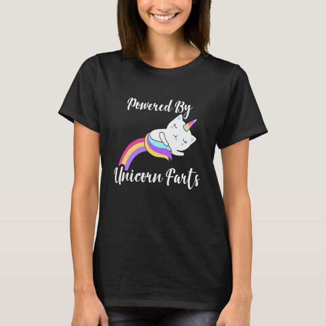 T-shirt Alimenté Par Unicorn Farts Unicorn Cat Farting Rai (Devant)