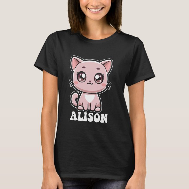 T-shirt Alison Cute Kitty Cat Design pour les filles Nom A (Devant)