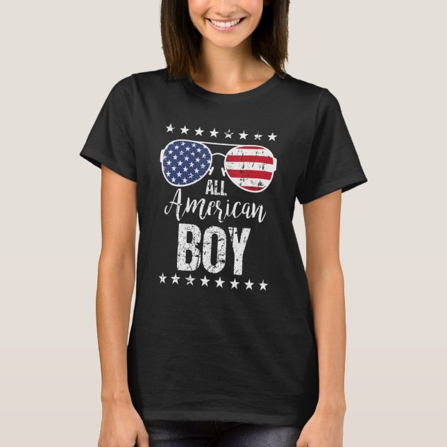T-shirt All American Boy 4th Of July Sunglasses Boys Kids  (Devant)