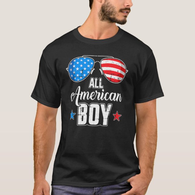 T-shirt All American Boy Us Flag Sunglasses For Matching 4 (Devant)