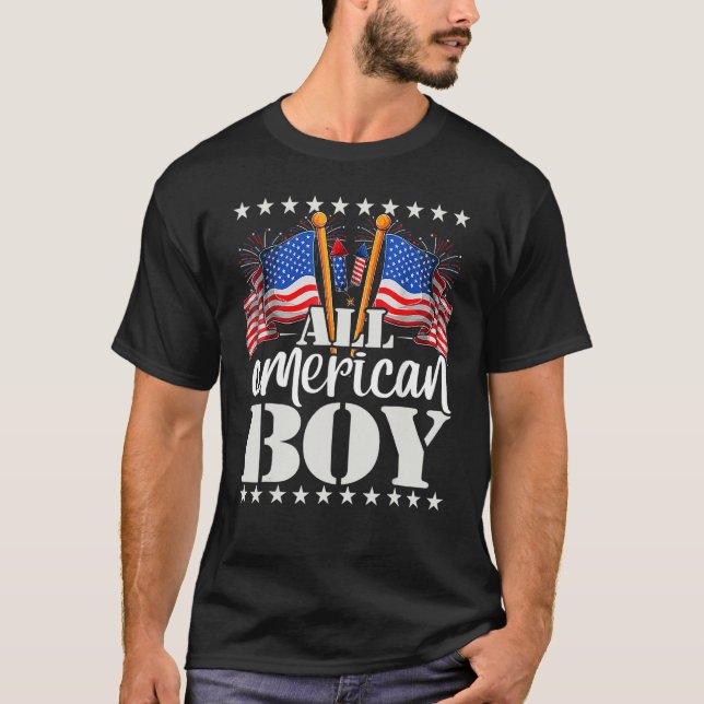 T-shirt All American Boy USA America Flag & Firework 4th J (Devant)