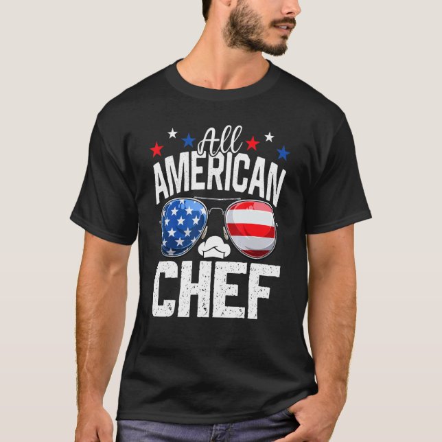 T-shirt All American Chef 4th Of July American Flag (Devant)