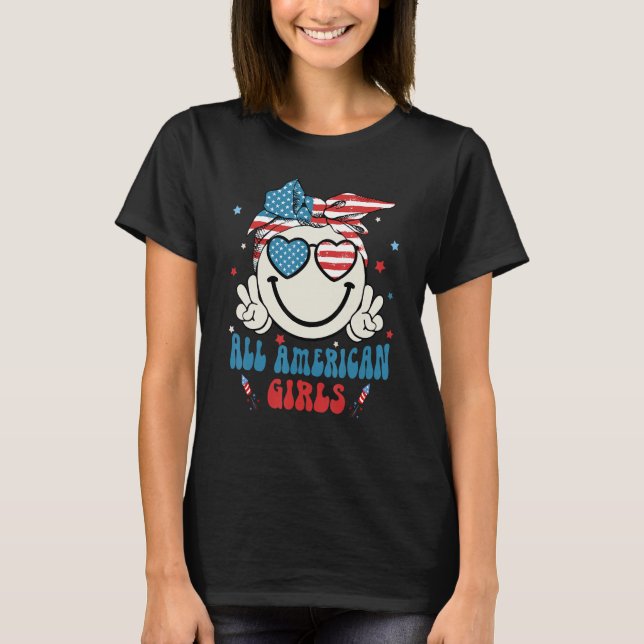 T-shirt All American Girls Smile Face 4th Of July Women Re (Devant)