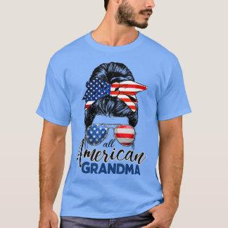 T-shirt All American Grandma USA Flag Messy Bun Women 4th 