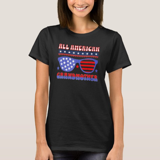 T-SHIRT ALL AMERICAN GRANDMOTHER 4TH OF JULY PATRIOTIC SUN (Devant)